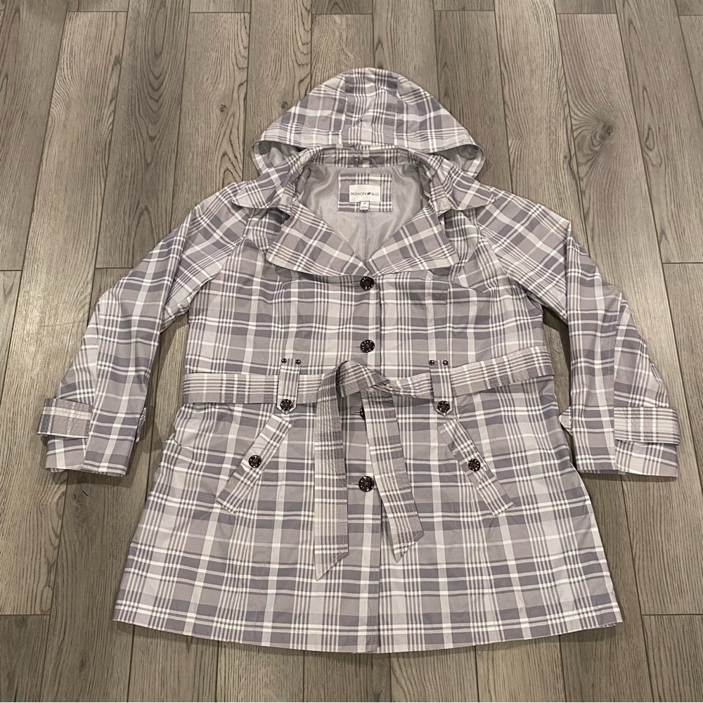 Vintage Fashion Bug Trench Coat Women’s Plus Size 1X Gray Plaid Rain Jacket - Picture 2 of 15